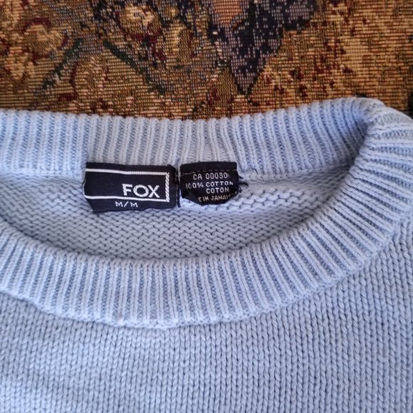 COPY - Vintage 90s, medium weight cotton sweater, M, L, XL, pale blue, Fox - Picture 3 of 6